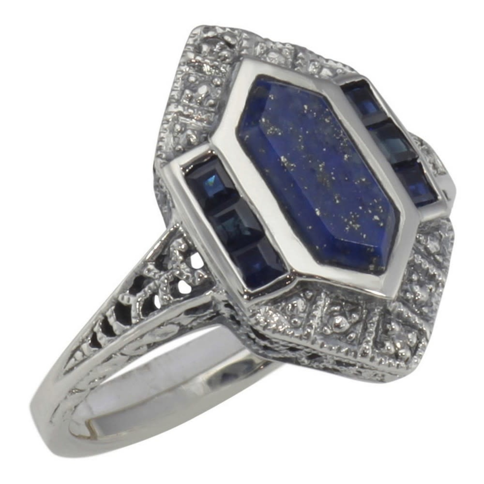Trufili Art Deco Lapis Sapphire and Diamond Ring