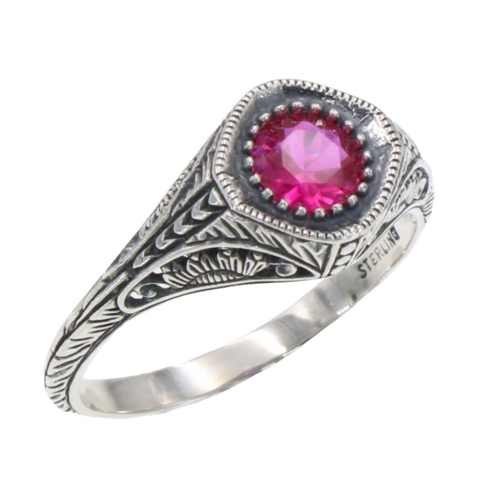 Trufili Art Deco Synthetic Pink Ruby Ring