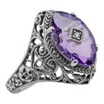 Trufili Victorian Marquise Amethyst with Diamond Ring