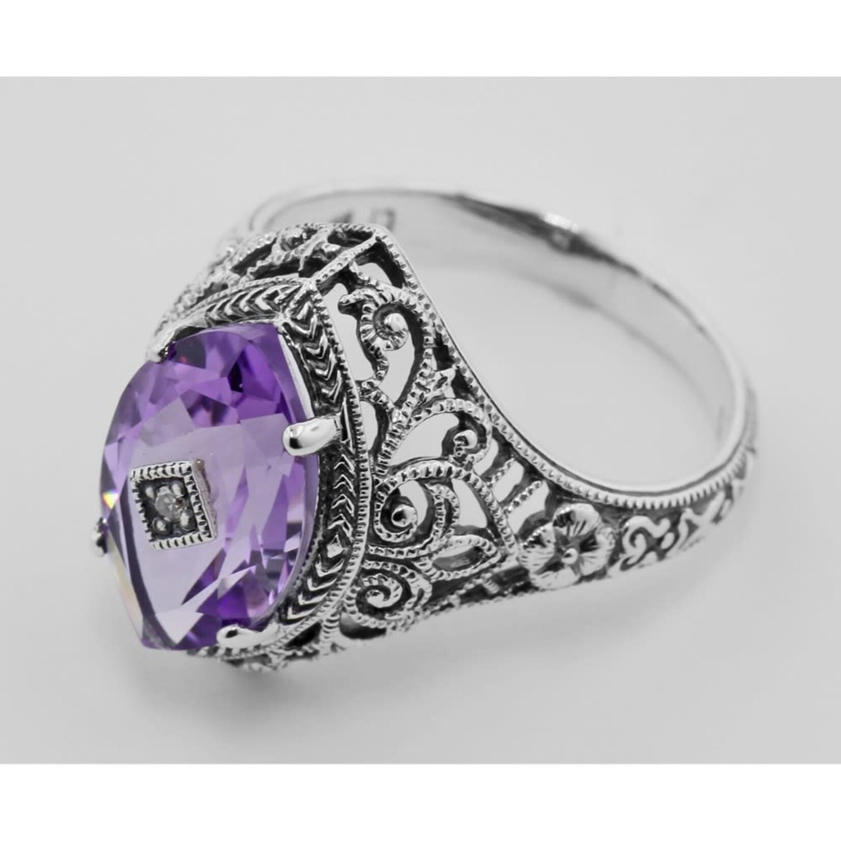 Trufili Victorian Marquise Amethyst with Diamond Ring