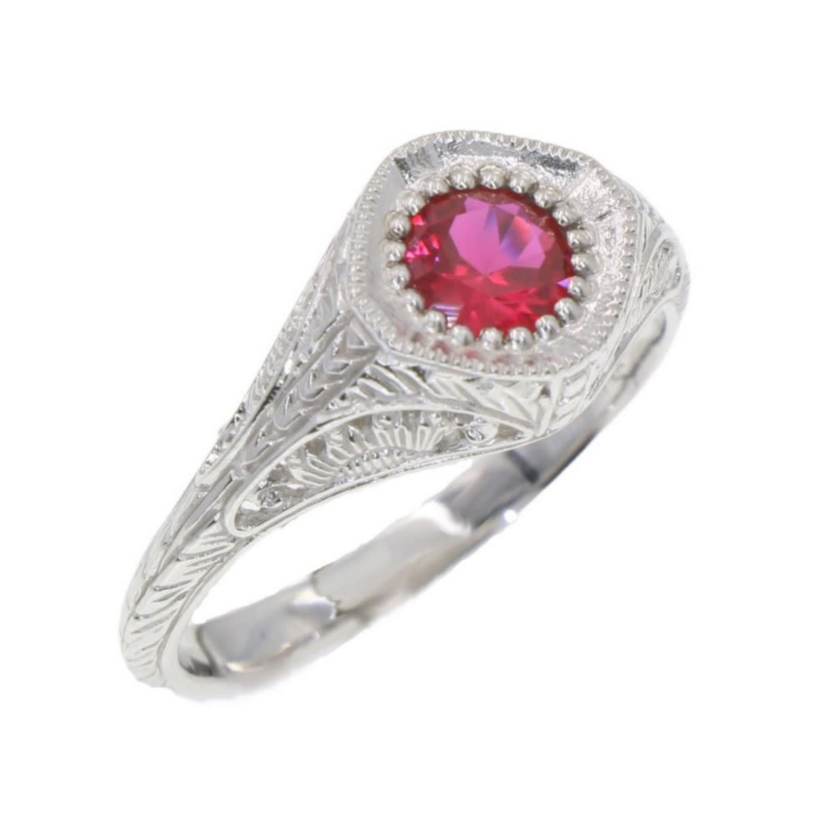Trufili 14K White Gold Art Deco Pink Ruby Ring