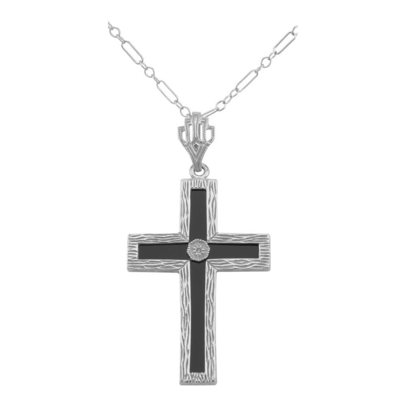 Trufili Black Onyx Cross with Diamond Necklace