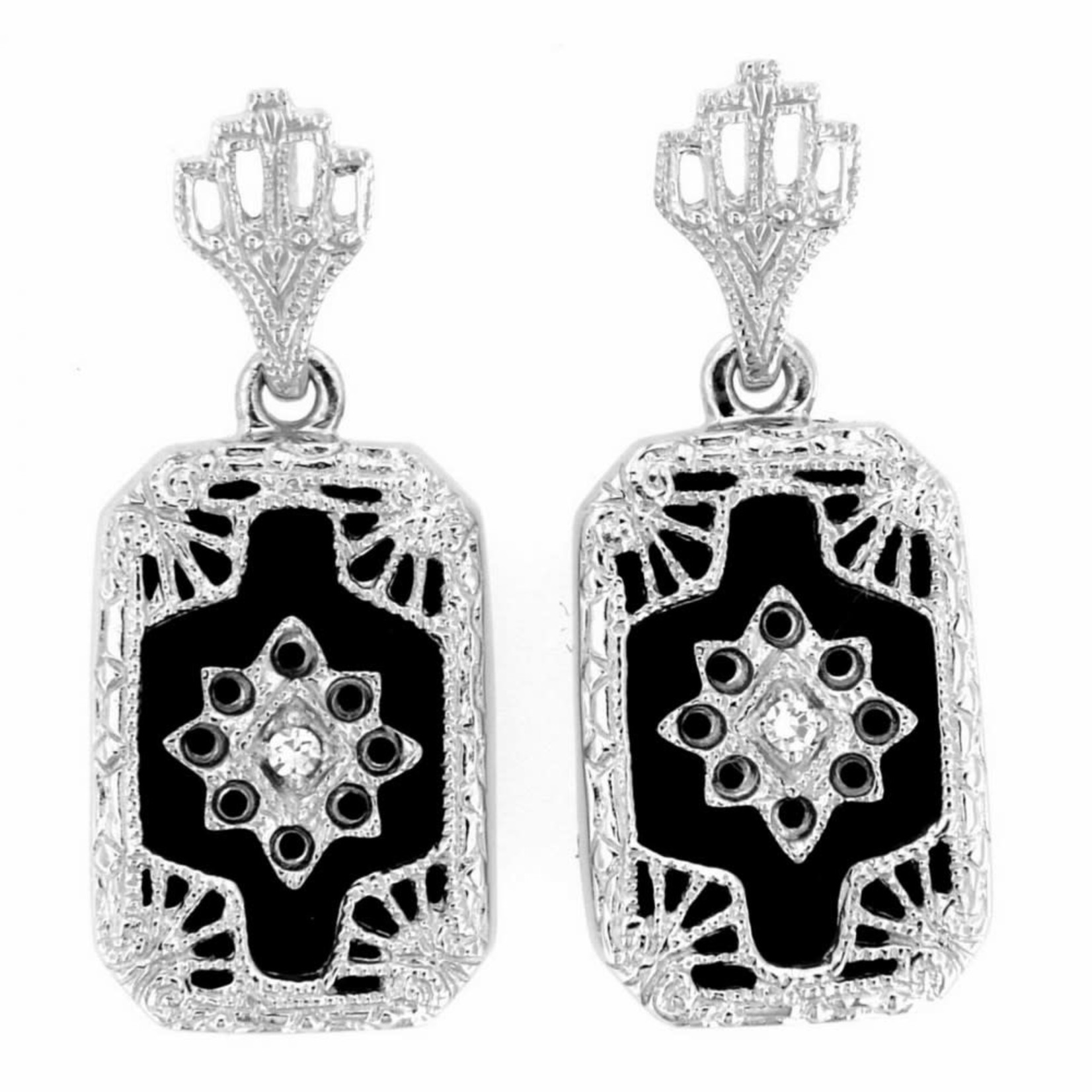 Trufili 14K Victorian Black Onyx Diamond Earrings