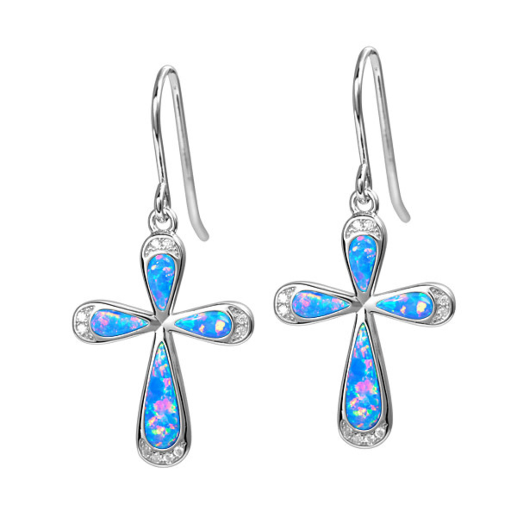 Alamea Pink Blue Opal Cross Earrings
