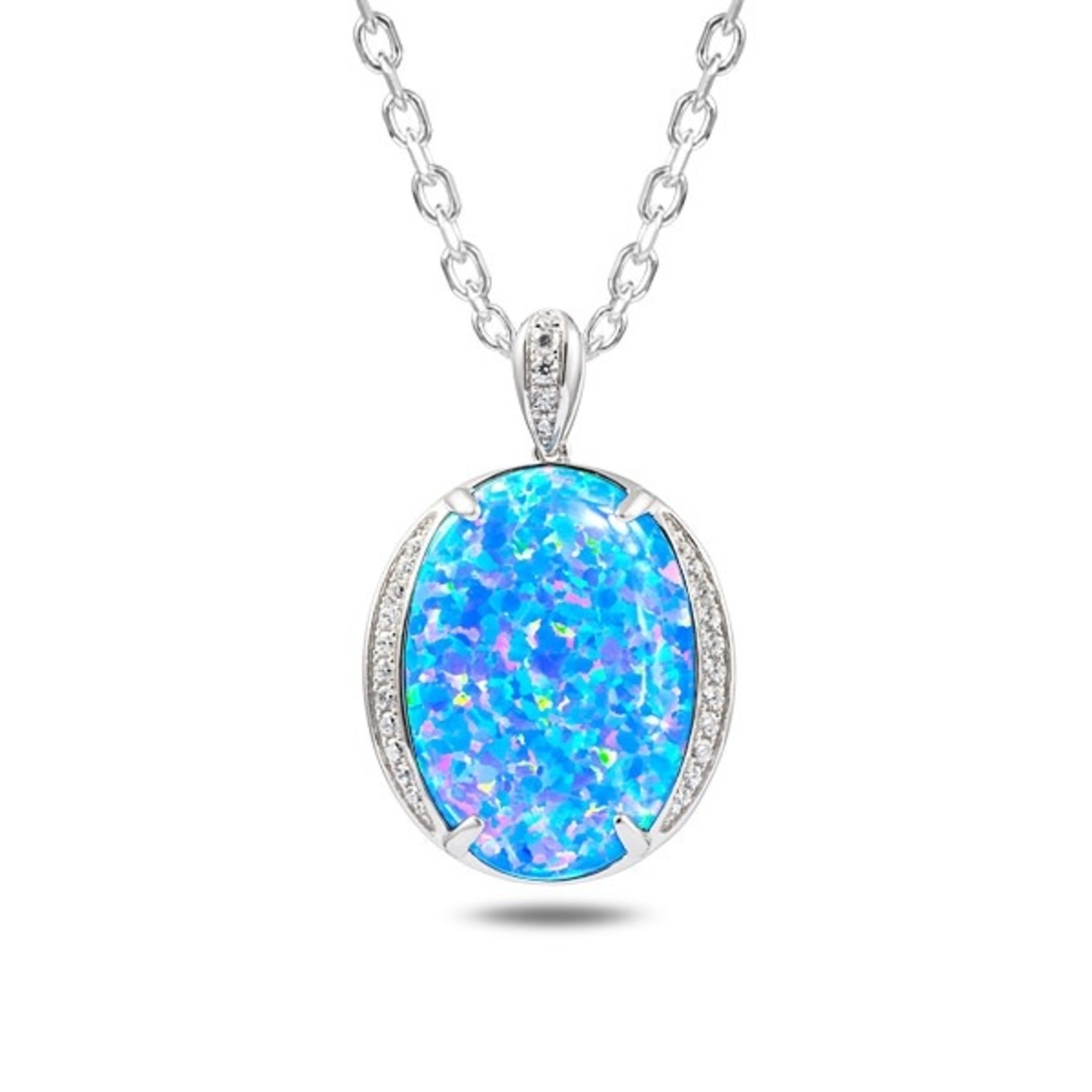 Alamea Pink Blue Opal Oval w/ CZ Necklace