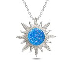 Alamea Pink Blue Opal Sun w/ CZ Necklace