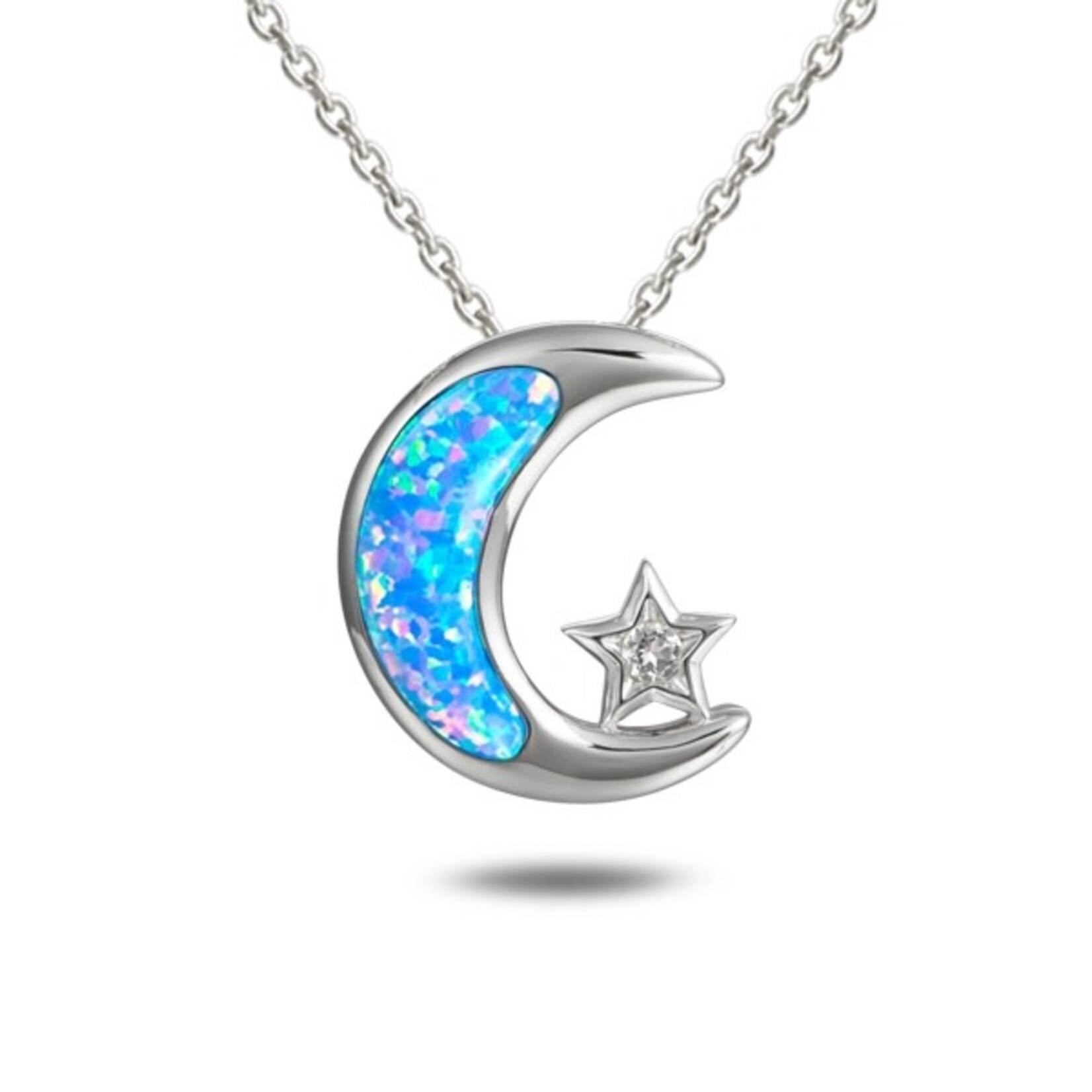 Alamea Pink Blue Opal Moon & CZ Star Necklace