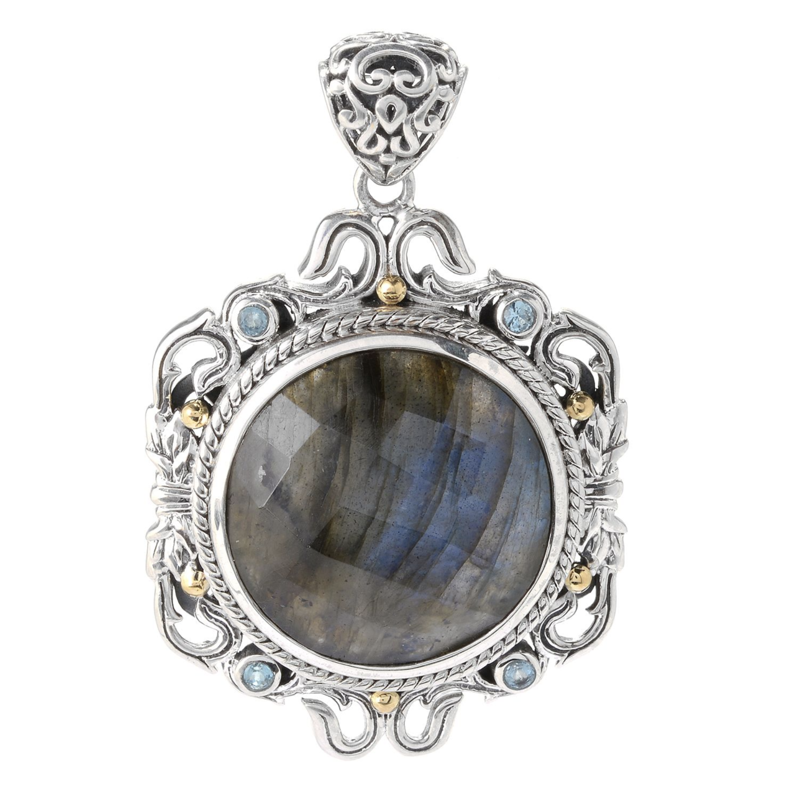 Samuel B. Sterling Silver/18K Gold 20mm Labradorite & Blue Topaz Pendant