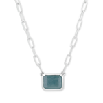 Samuel B. Sterling Silver Emerald Shape Aquamarine Solitaire Necklace