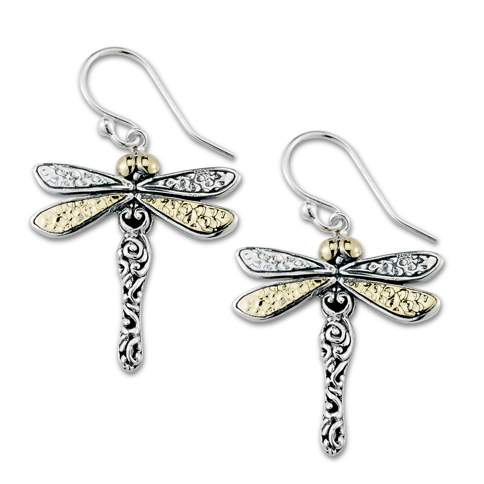 Samuel B. Sterling Silver/18K Gold Hammered Dragonfly Earrings