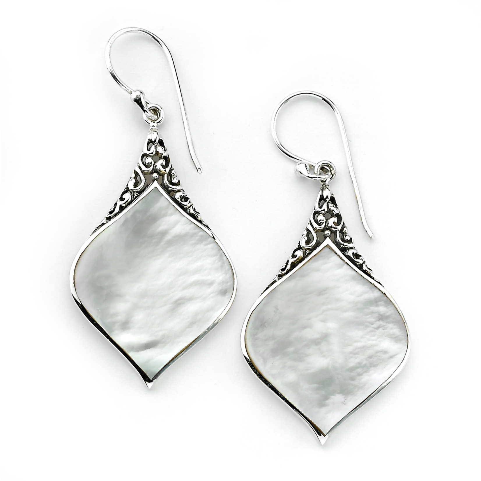 Samuel B. Sterling Silver Ornate Mother of Pearl Drop Earrings