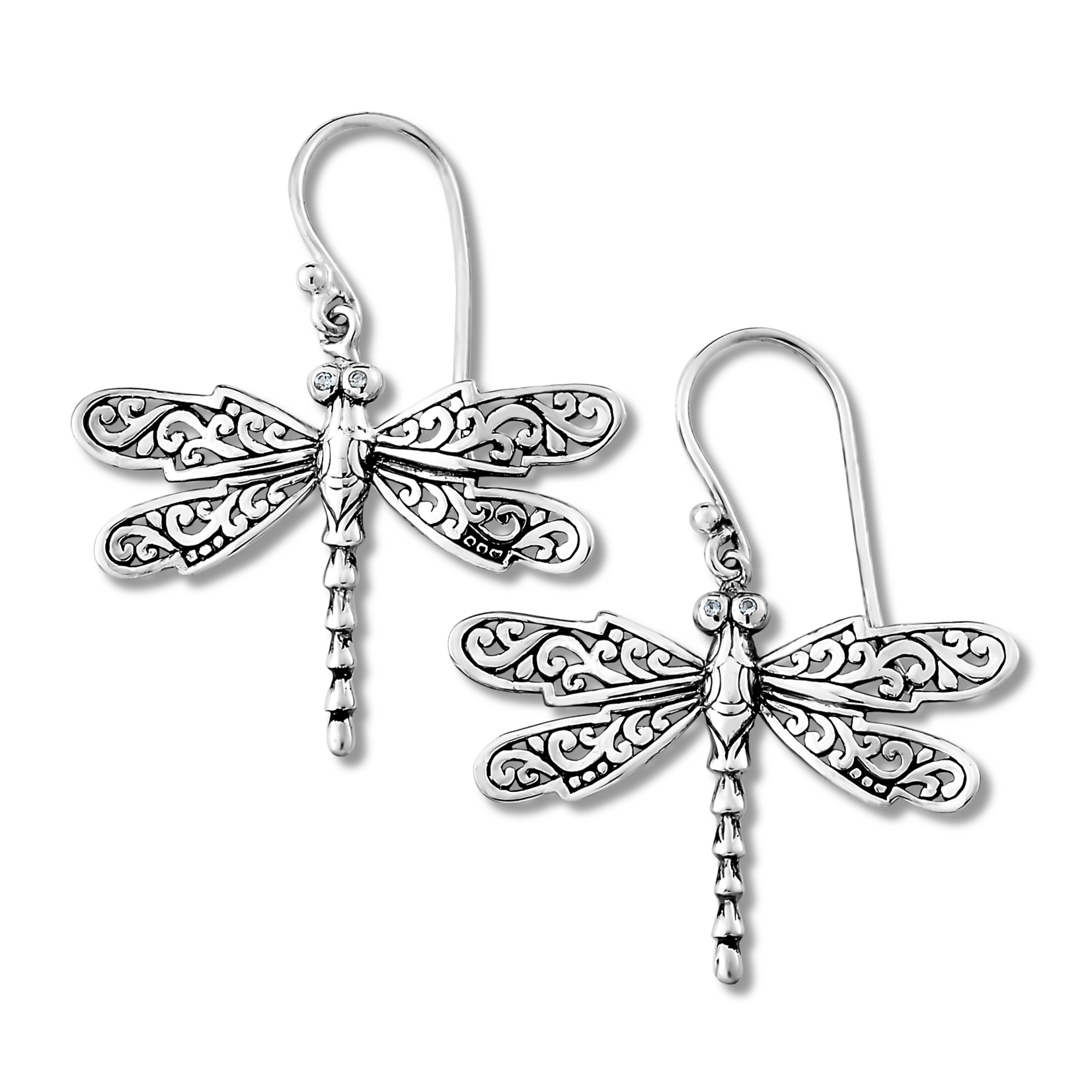 Samuel B. Sterling Silver and White Topaz Dragonfly Earrings