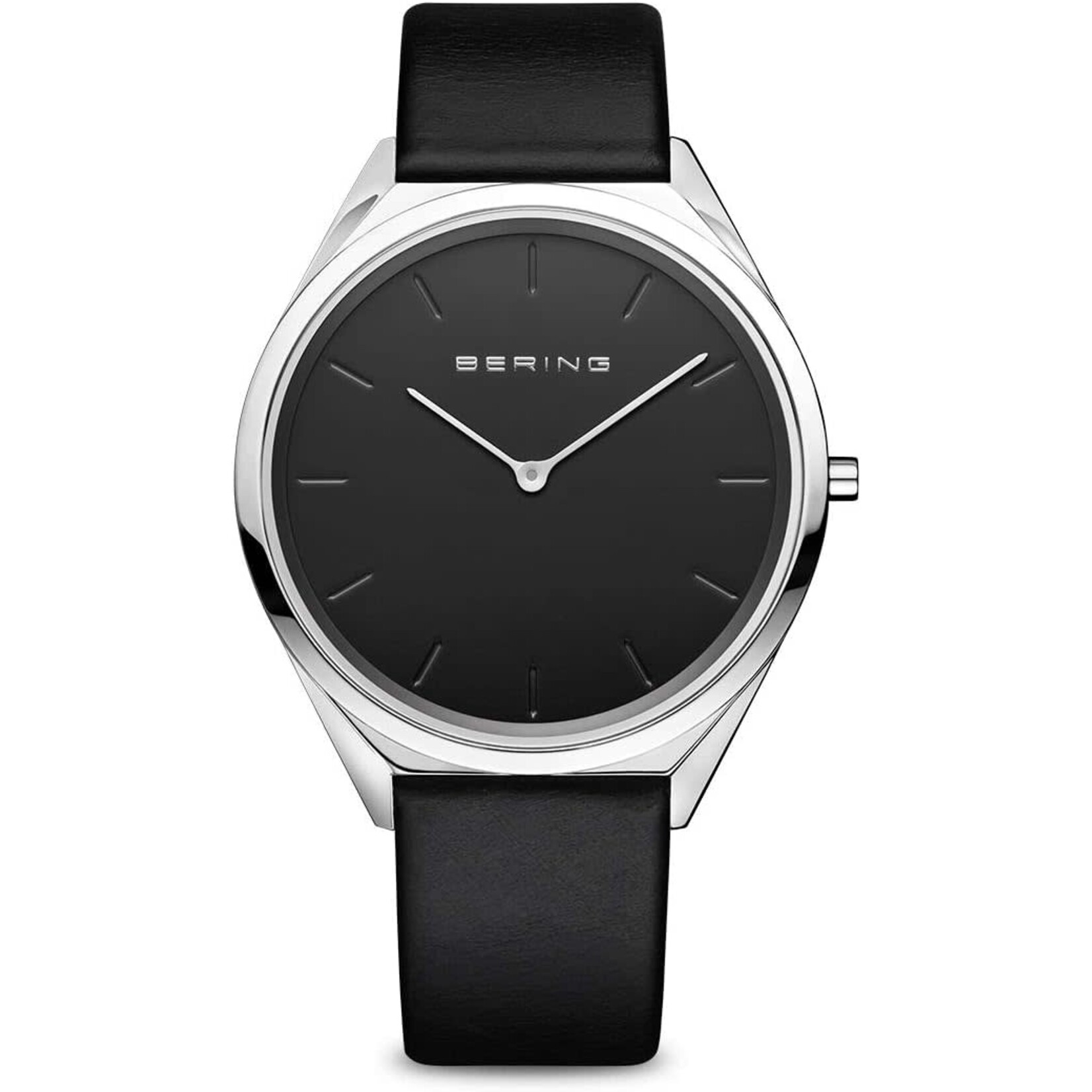 Bering Black Leather Dark Grey Face with Silver Watch