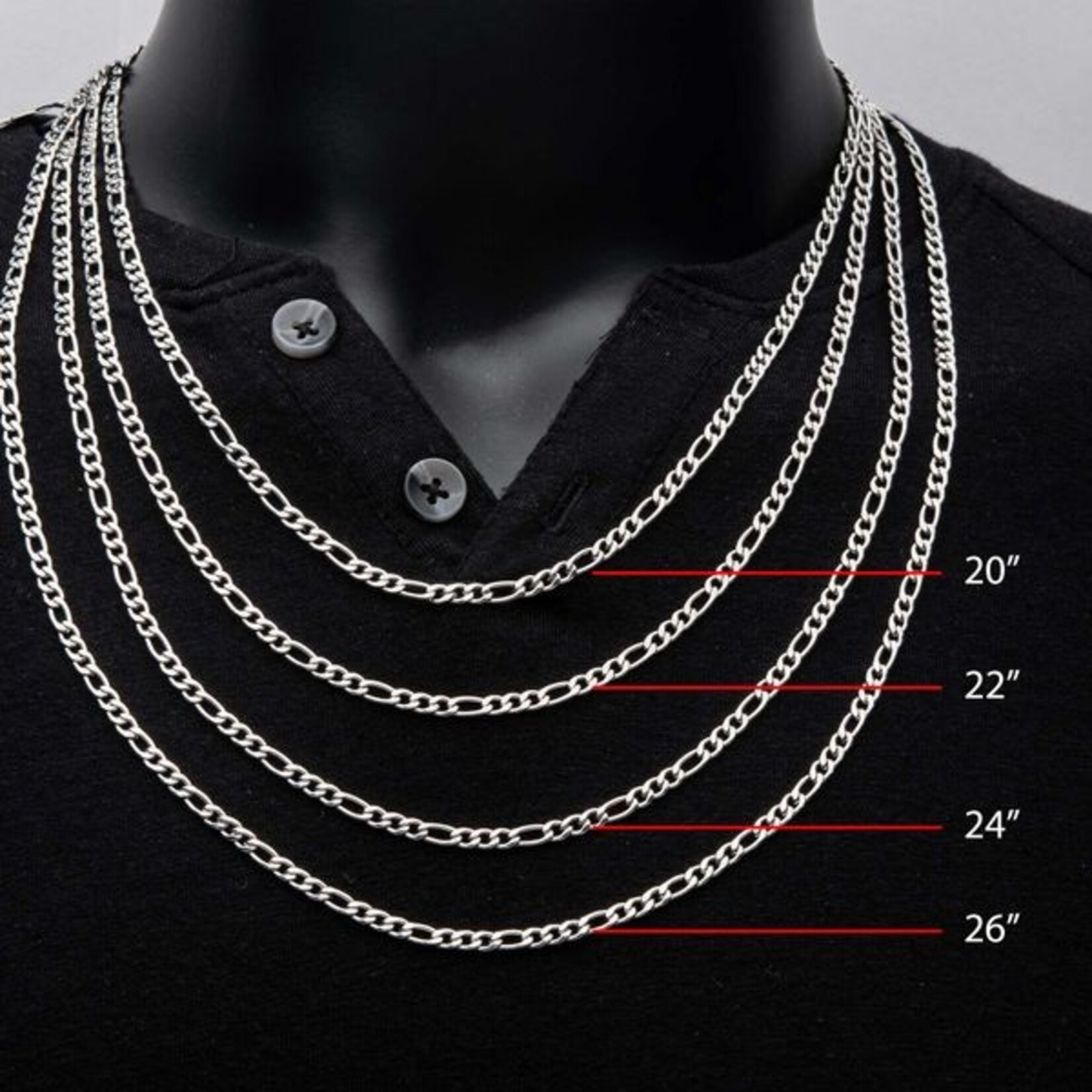Inox 4mm Steel Figaro Chain Necklace