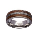 Inox Wood & Meteorite Inlay Stainless Steel Ring