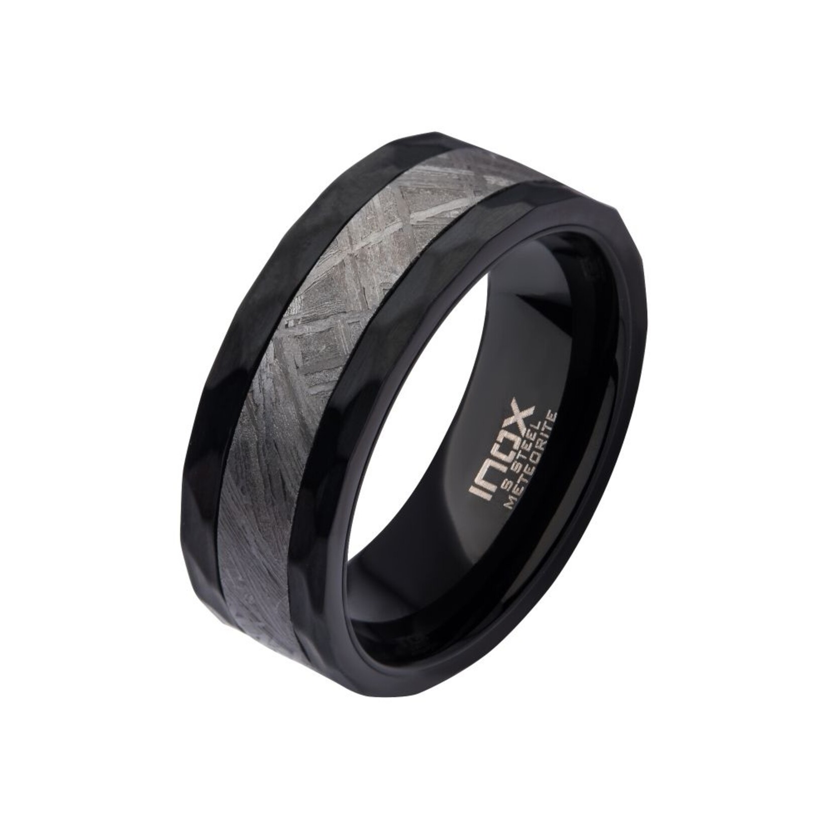 Inox Meteorite Black IP Hammered Ring