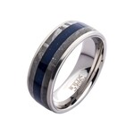 Inox Lapis Lazuli & Meteorite Inlay Steel Ring