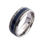 Inox Lapis Lazuli, Meteorite & Steel Ring