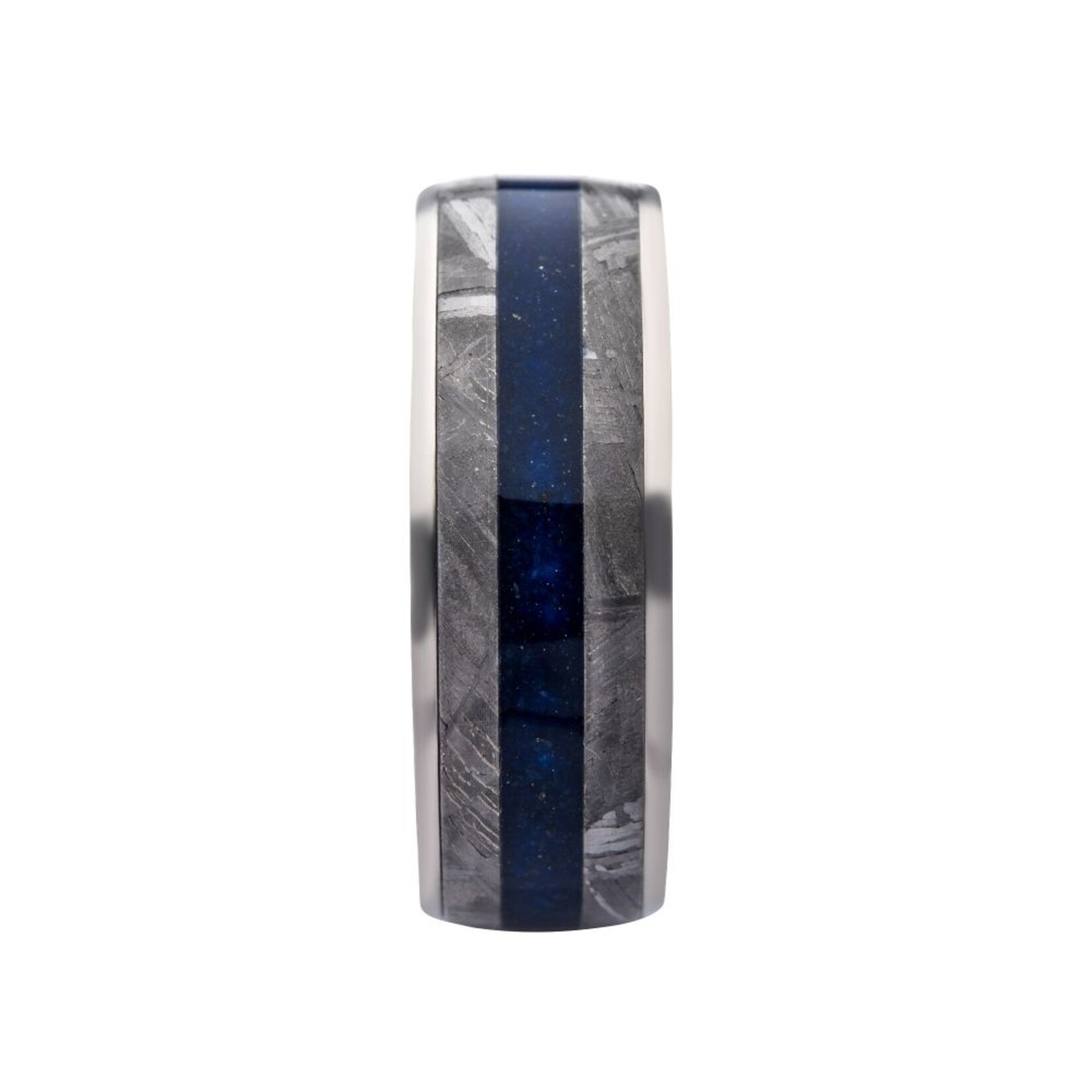 Inox Lapis Lazuli & Meteorite Inlay Steel Ring