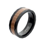 Inox Stainless Steel Black PVD Men's Band with Wooden Inlay Ring
