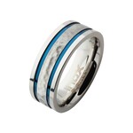 Inox Steel Hammer Centered Ring with Thin Blue IP Lines
