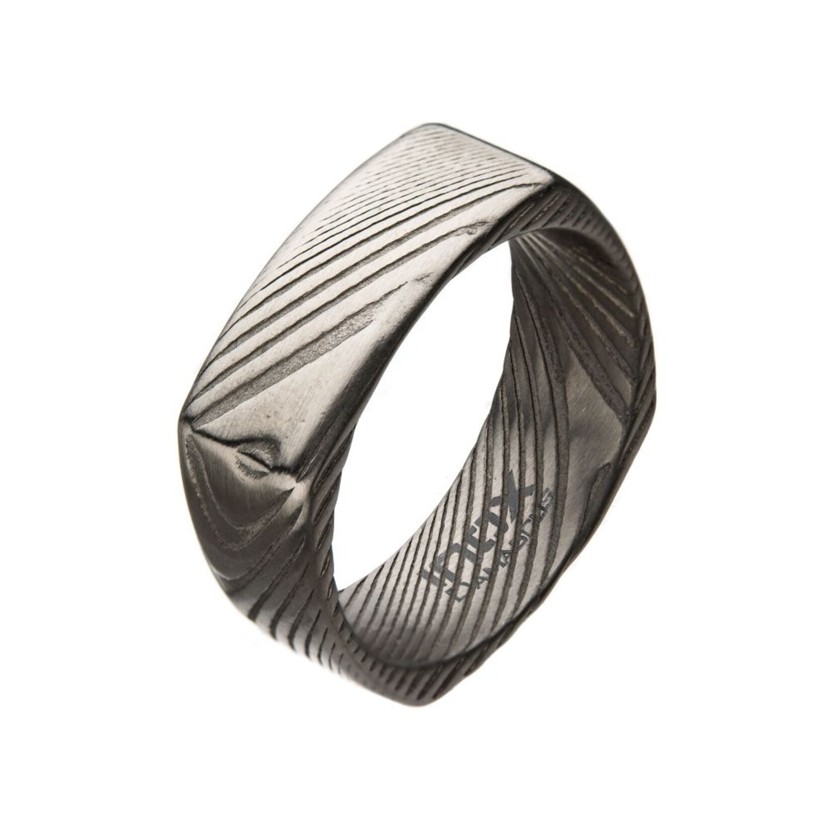 Inox Damascus 8mm Matte Steel Square Ring