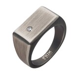 Inox Steel & Gun Metal Plated with 2mm Clear CZ Signet Ring