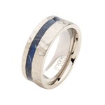 Inox Steel Blue Dyed Wood Inlay Ring