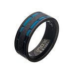 Inox Blue IP/Black IP Lines & Carbon Fiber Hammered Ring