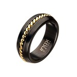 Inox Steel Polished Gold IP Inlayed Ring