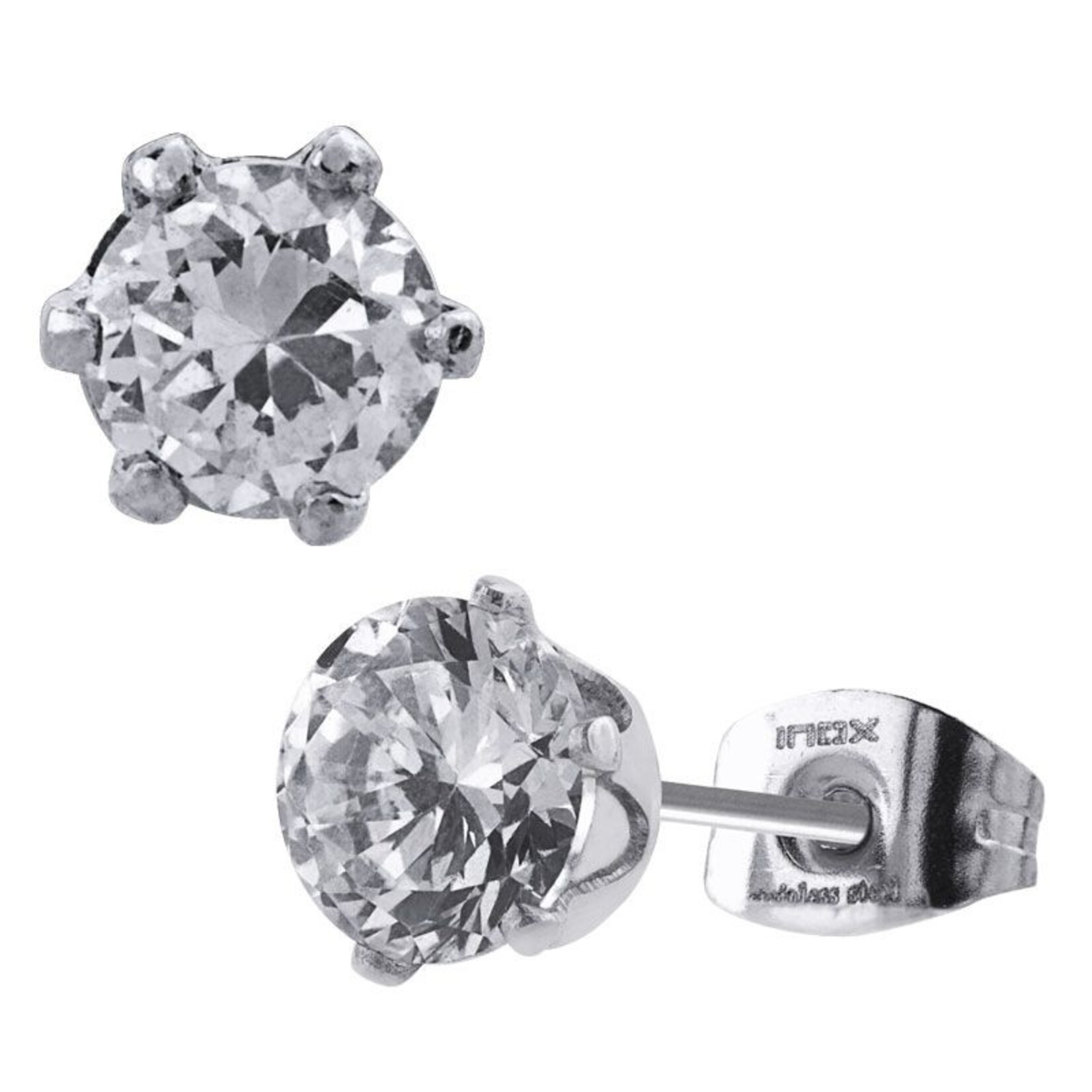 Inox 3mm Prong Set Clear CZ Steel Stud Earrings