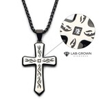 Inox Black IP Tribal Cross Necklace with 2mm Lab-grown Diamond 24"