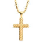 Inox Polished 18K Gold IP Scale Cross Drop Necklace with Bold Box Chain