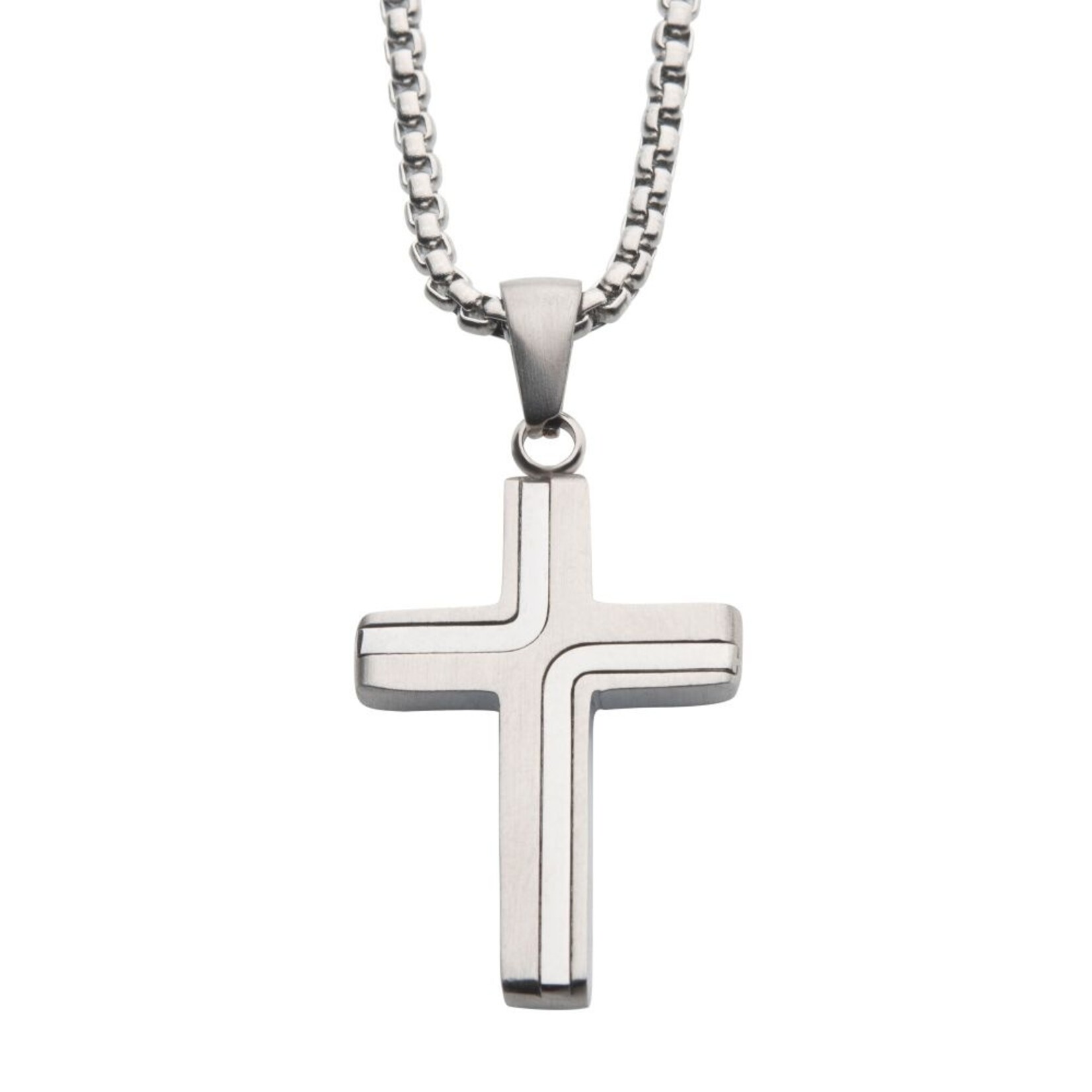 Inox Stainless Steel Cross Drop Necklace - 22"