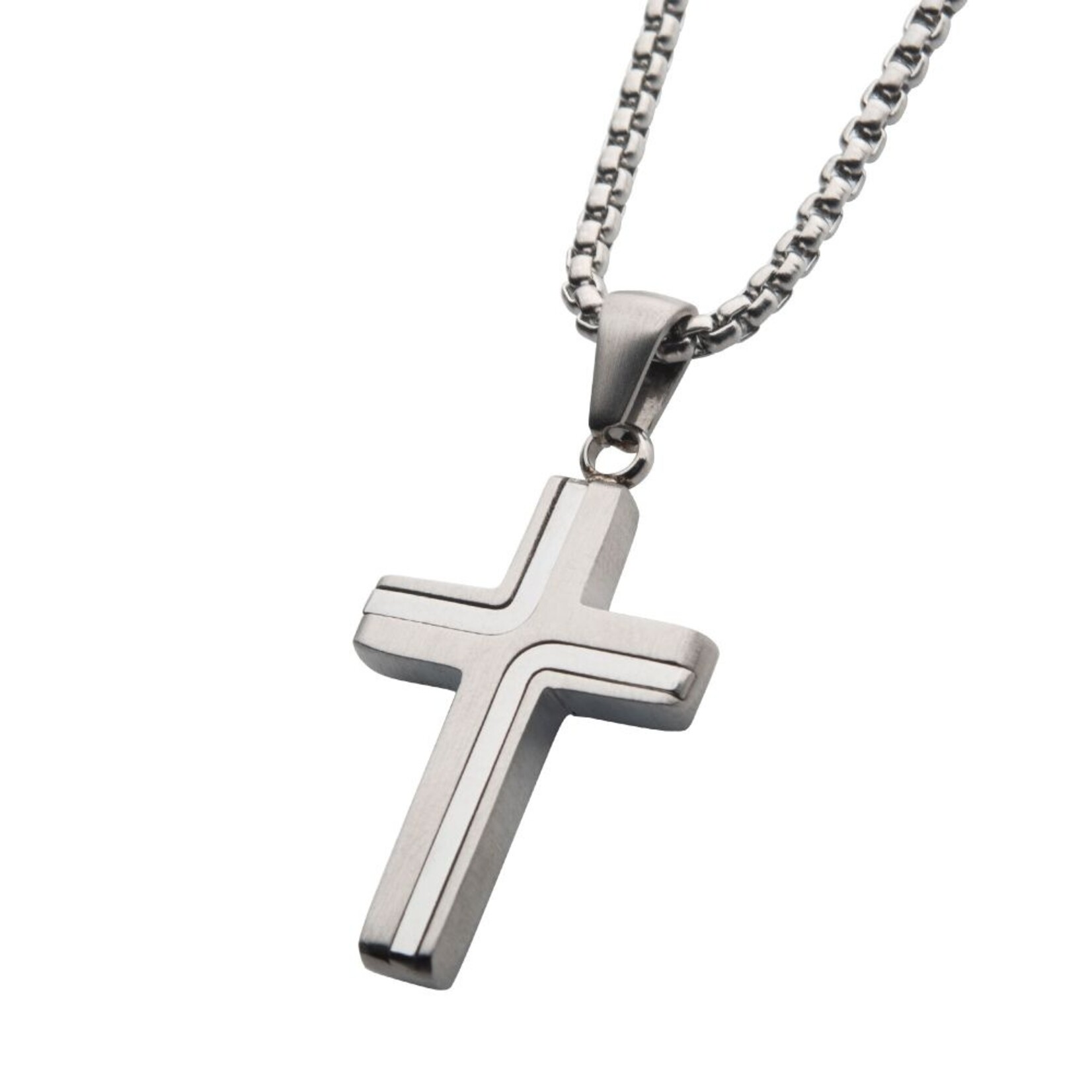 Inox Stainless Steel Cross Drop Necklace - 22"