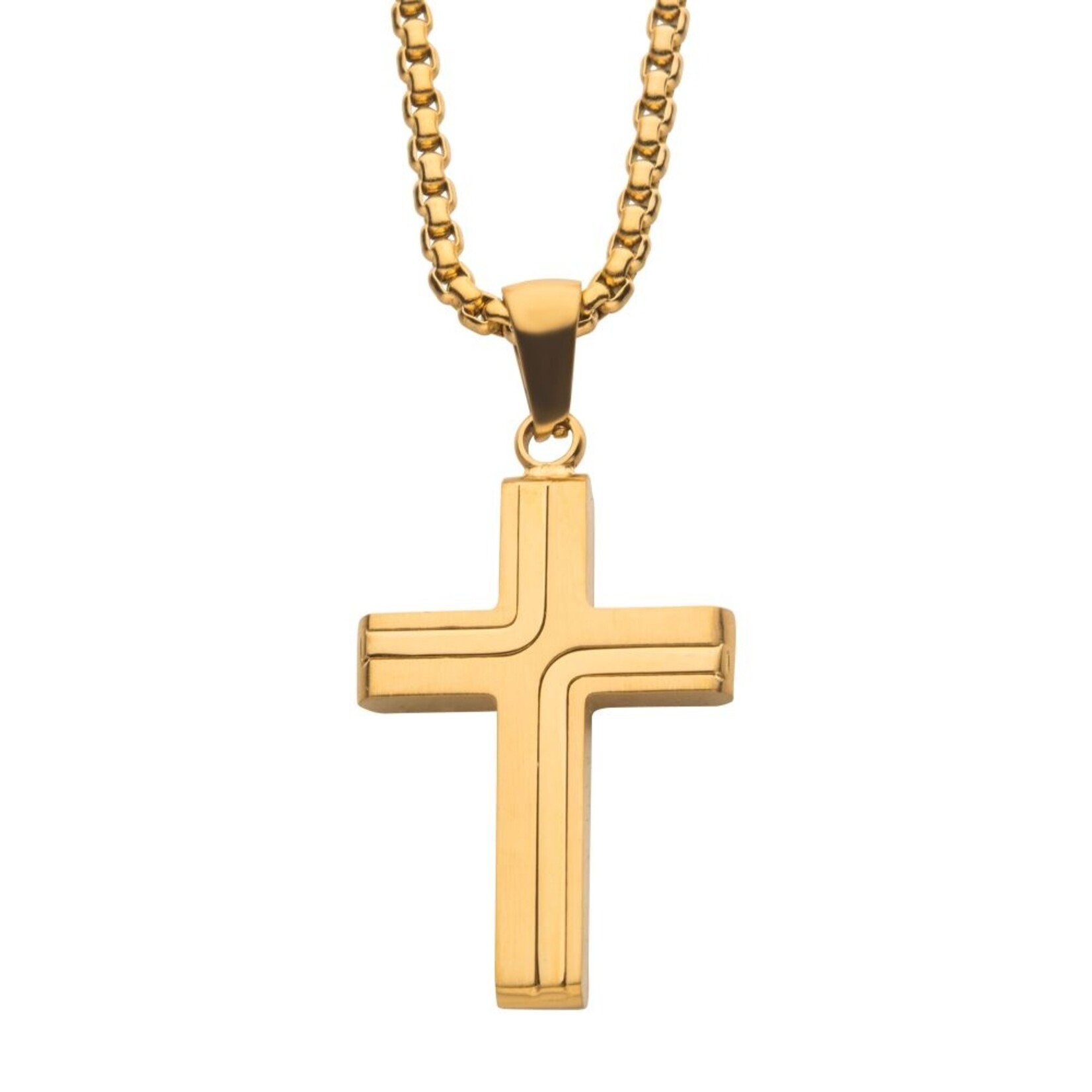 Inox Small 18K Gold IP Cross Drop Necklace - 22"-24"