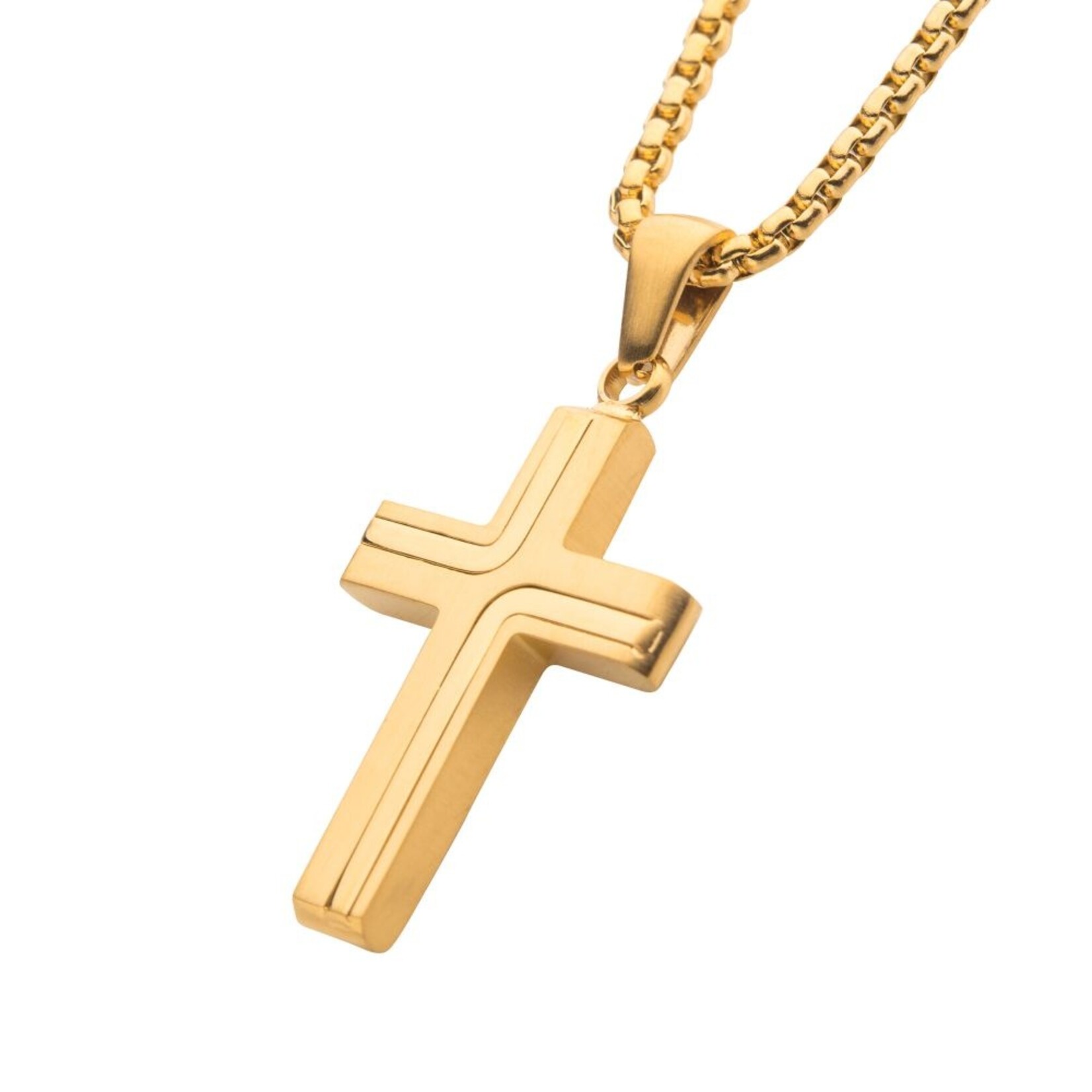 Inox Small 18K Gold IP Cross Drop Necklace - 22"-24"
