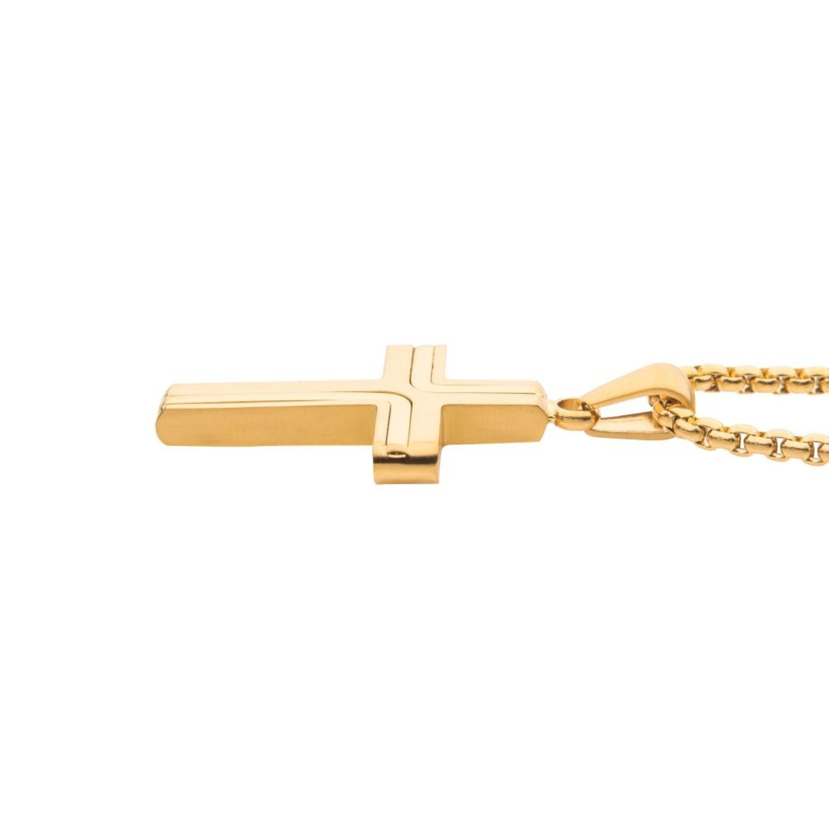Inox Small 18K Gold IP Cross Drop Necklace - 22"-24"