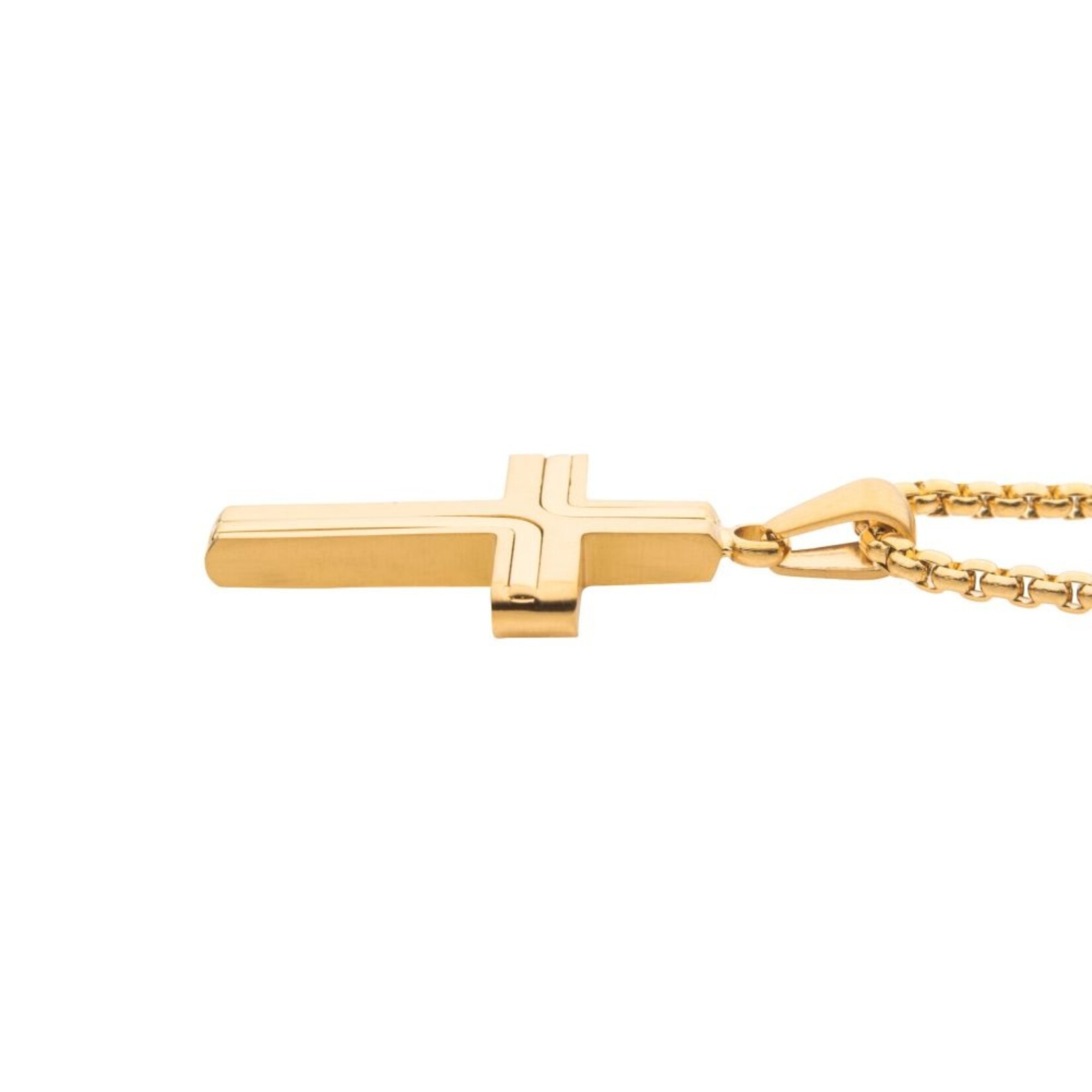 Inox Small 18K Gold IP Cross Drop Necklace