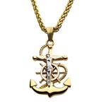 Inox 18K Gold IP Anchor with Silver Plated Jesus Steel Necklace