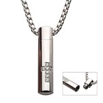 Inox Stainless Steel Memorial Cross w/ Clear CZ Necklace