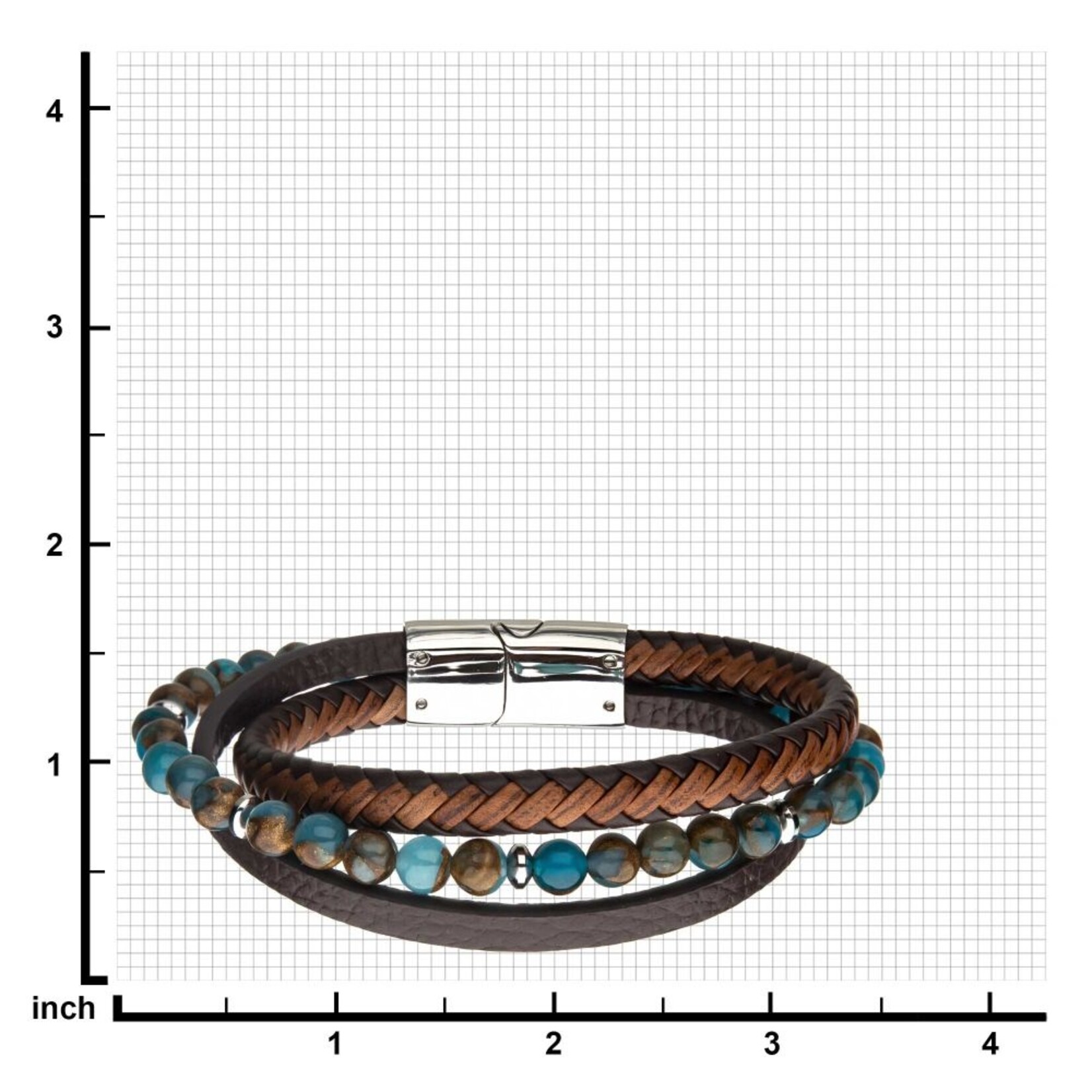 Inox Chrysocolla Beads with Brown Leather Layered Bracelet