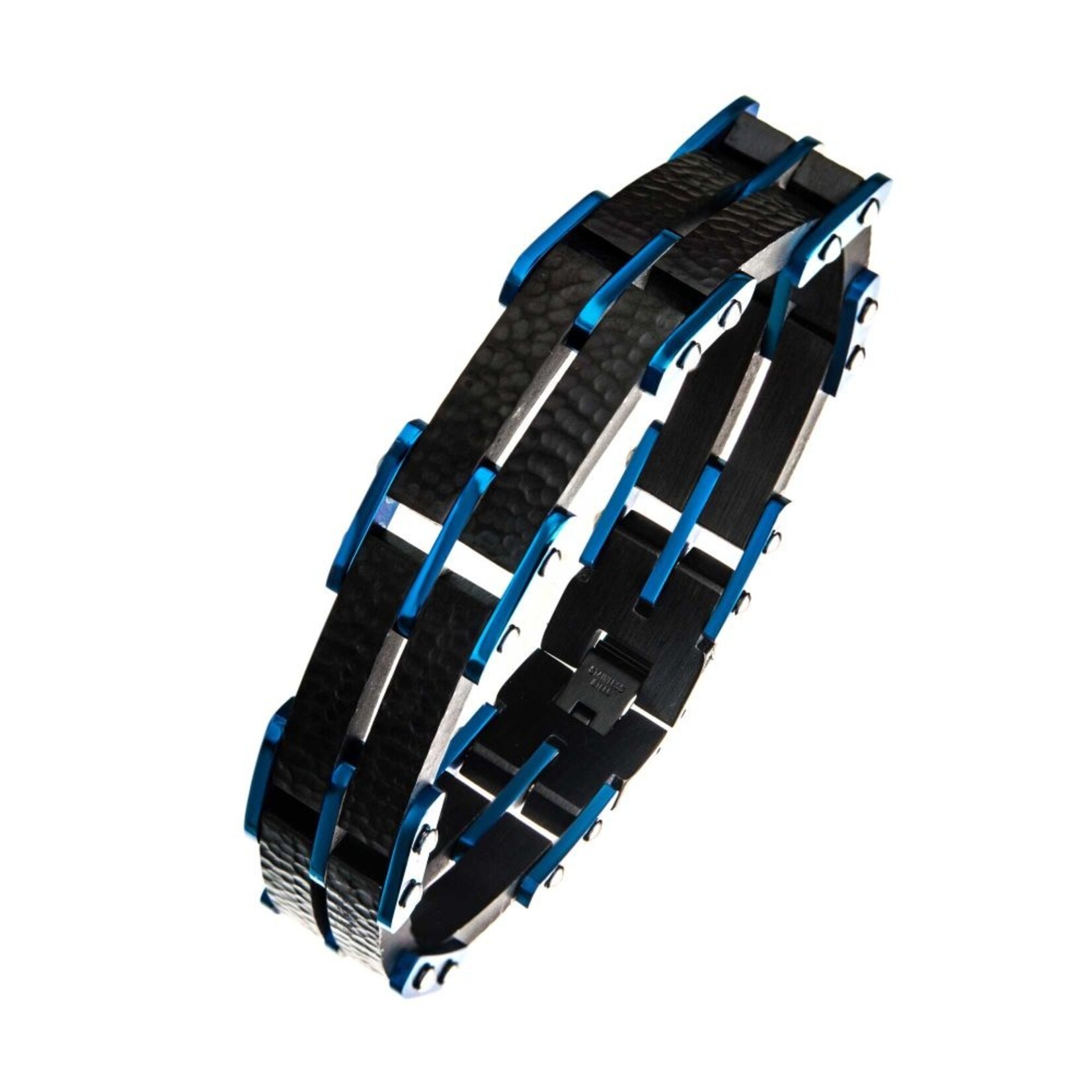 Inox Two Tone Blue Hammered Modern Bracelet 8.25"-8.75"