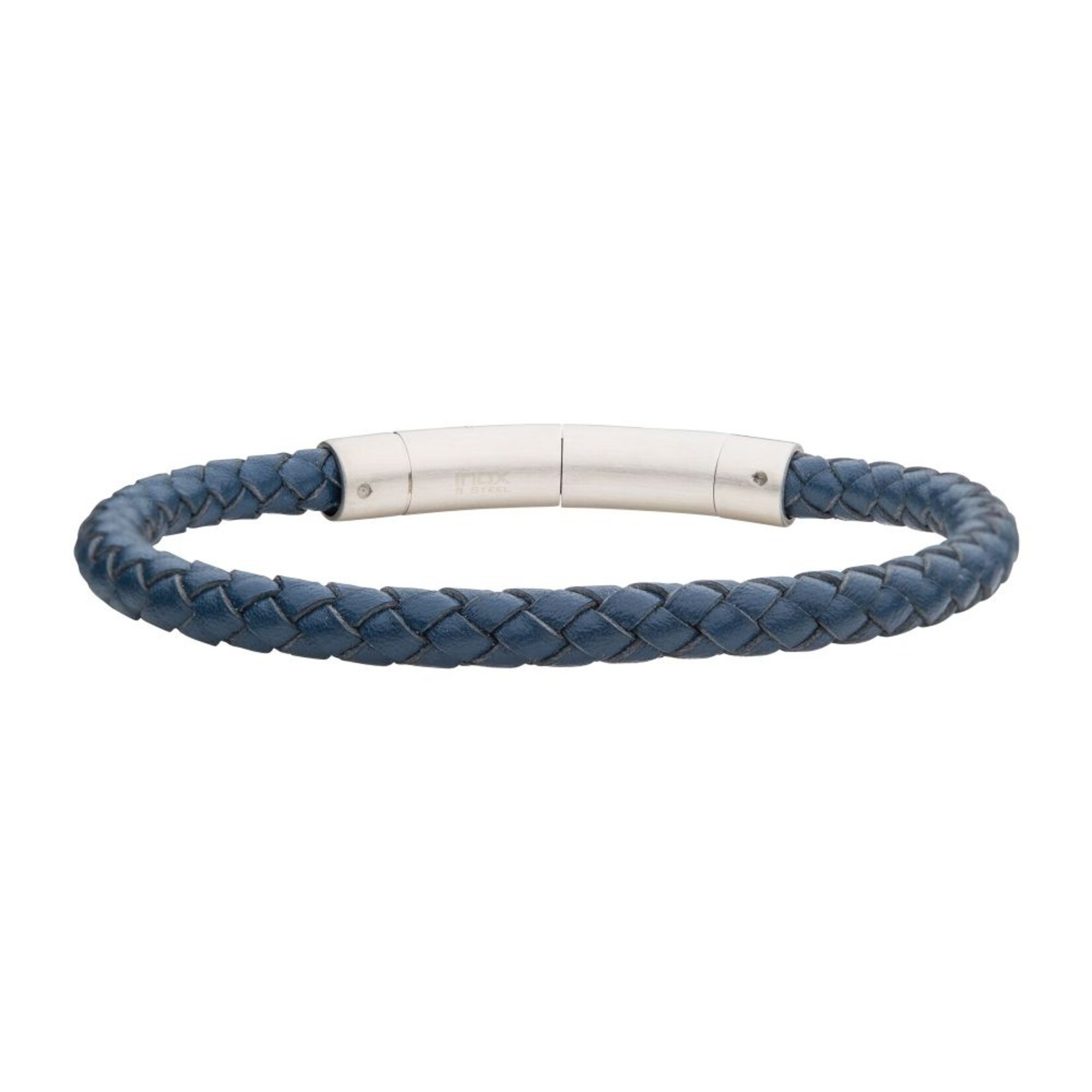 Inox 6mm Blue Genuine Leather Bracelet - 8"-8.5"