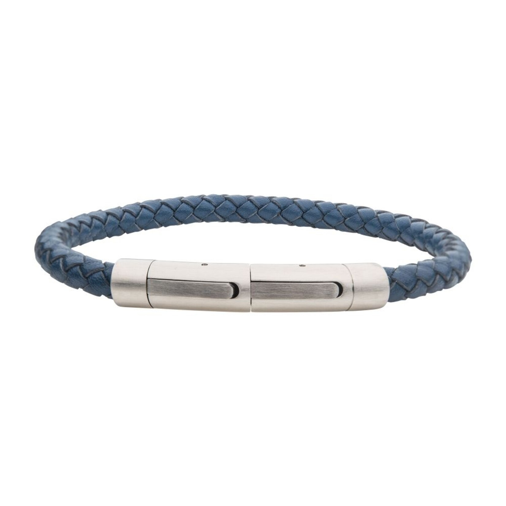 Inox 6mm Blue Genuine Leather Bracelet - 8"-8.5"