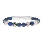 Inox Blue Braided Leather with Lapis Lazuli Stone Bead Bracelet