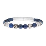 Inox Blue Braided Leather with Lapis Lazuli Stone Bead Bracelet - 8.25"-8.75"