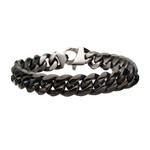 Inox Stainless Steel Matte/ Antiqued & Black IP Reversible Big Curb Chain Colossi Bracelet