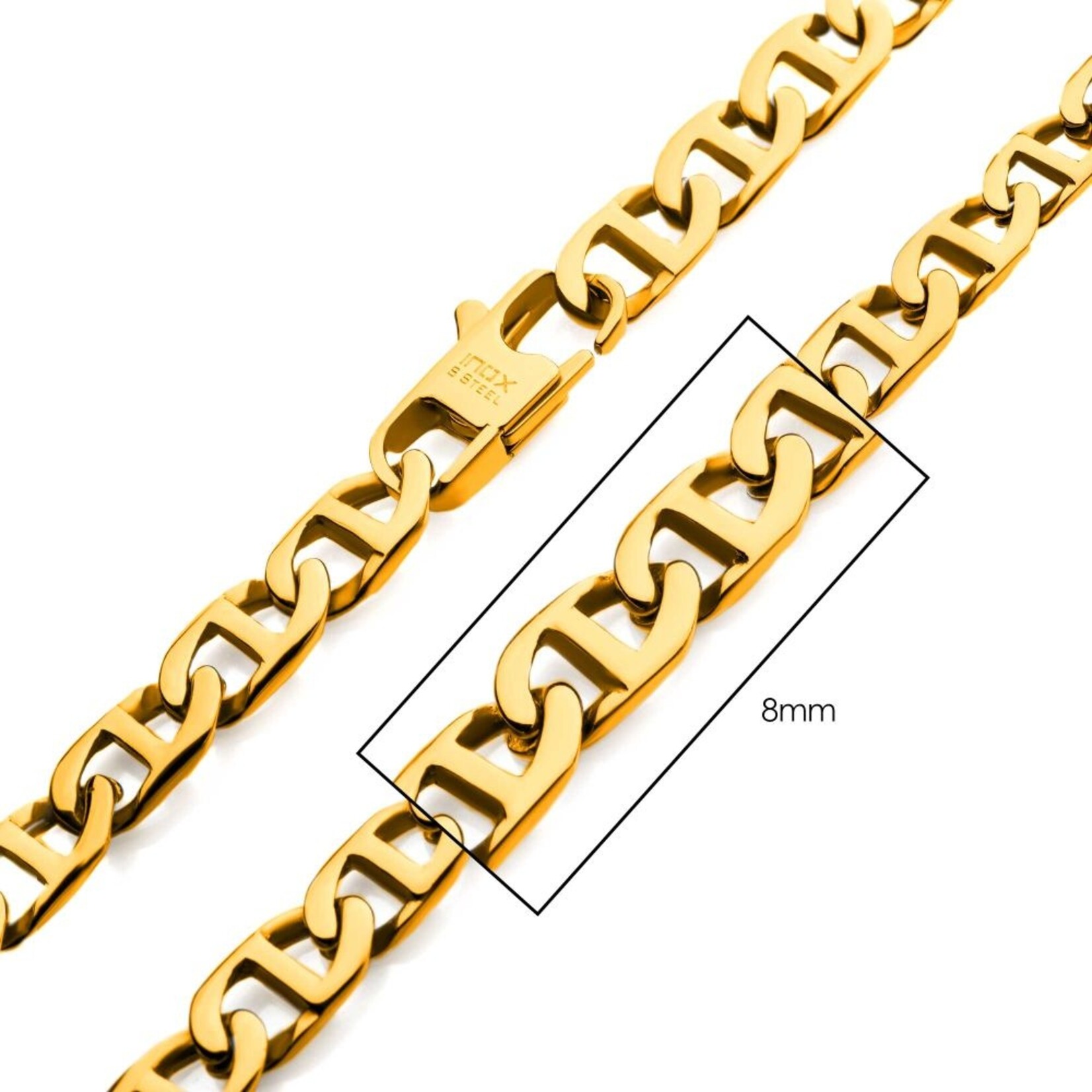 Inox 8mm 18K Gold IP Mariner Link Chain - 24 inch