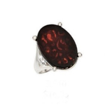 Amber Sterling Silver Cherry Amber Underlay Scrollwork Oval Ring 8